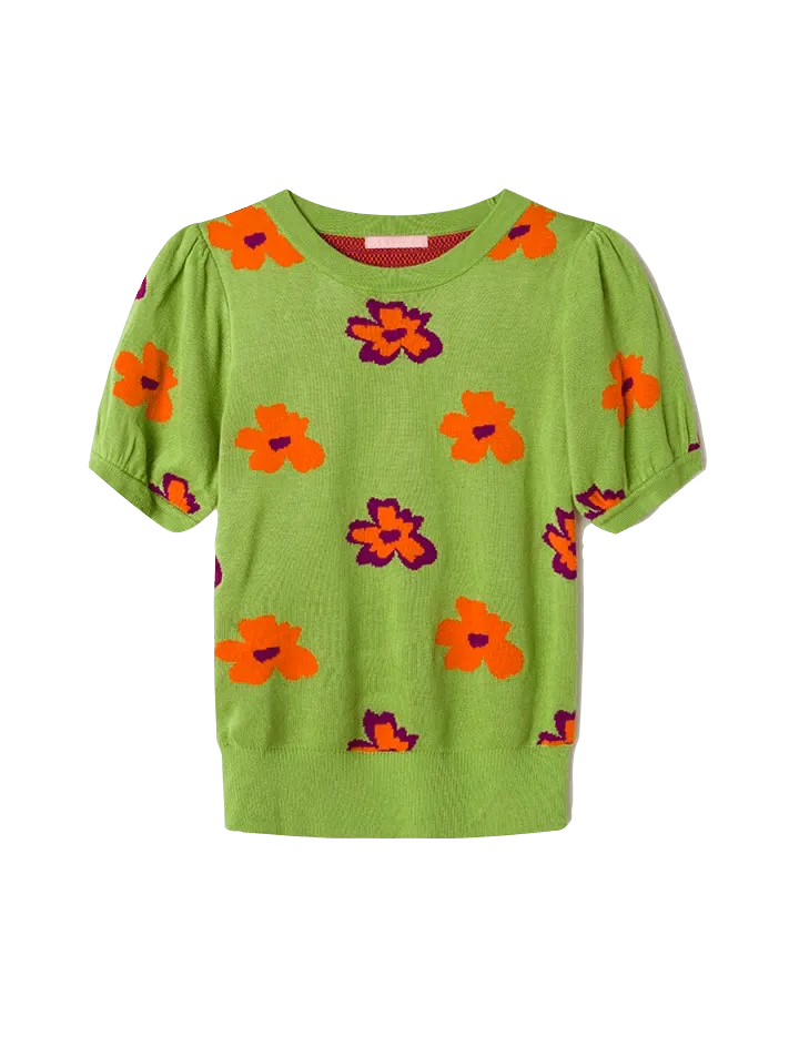 Top Punto Verde Flores - ECRU