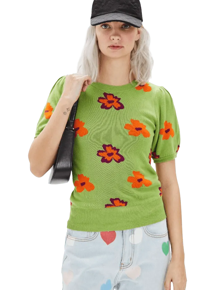 Top Punto Verde Flores - ECRU