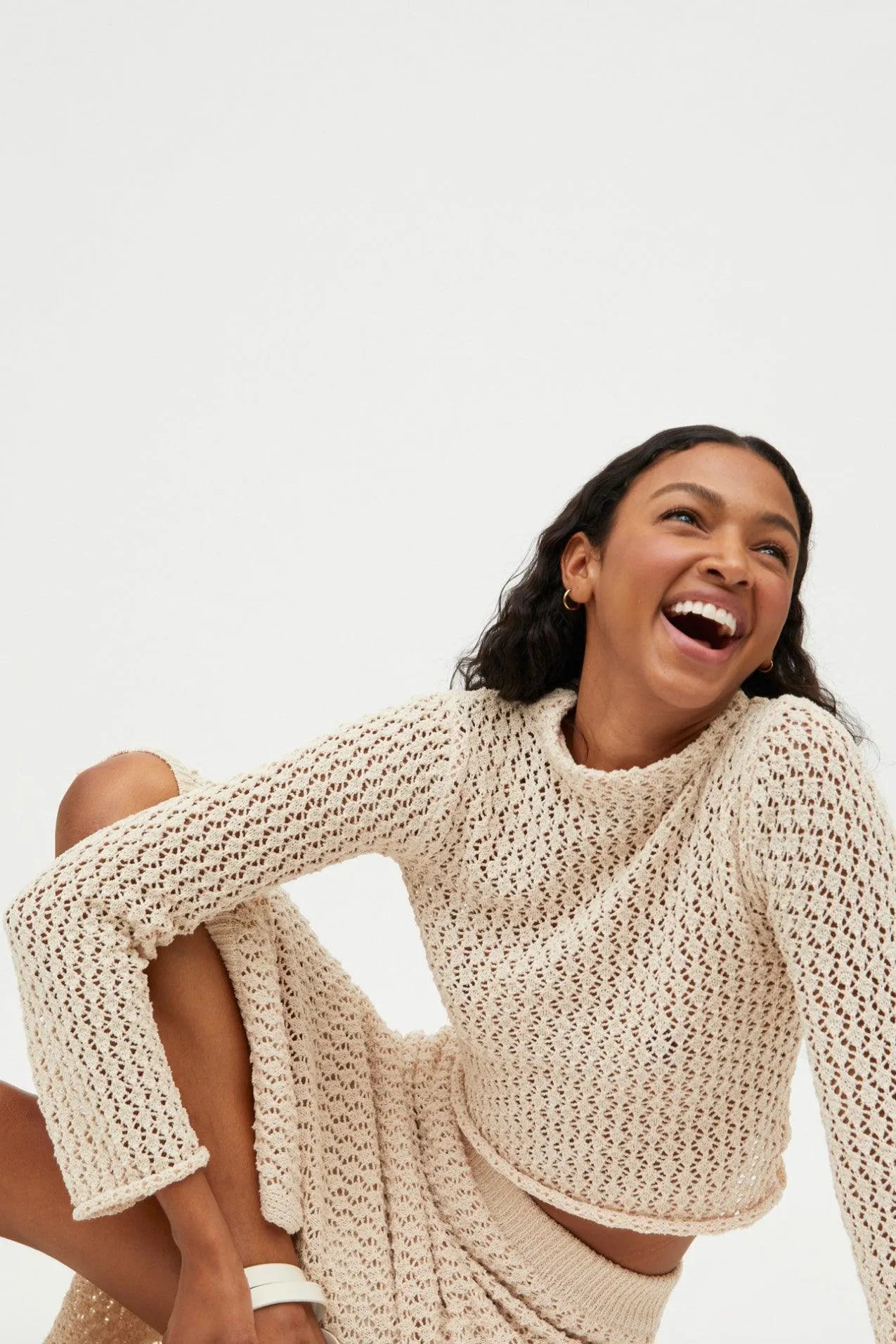 Top Wild Pony Calado con Manga Acampanada Beige - ECRU