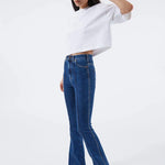 Vaqueros Moxy Flare Pyke Plain Dark Blue - ECRU