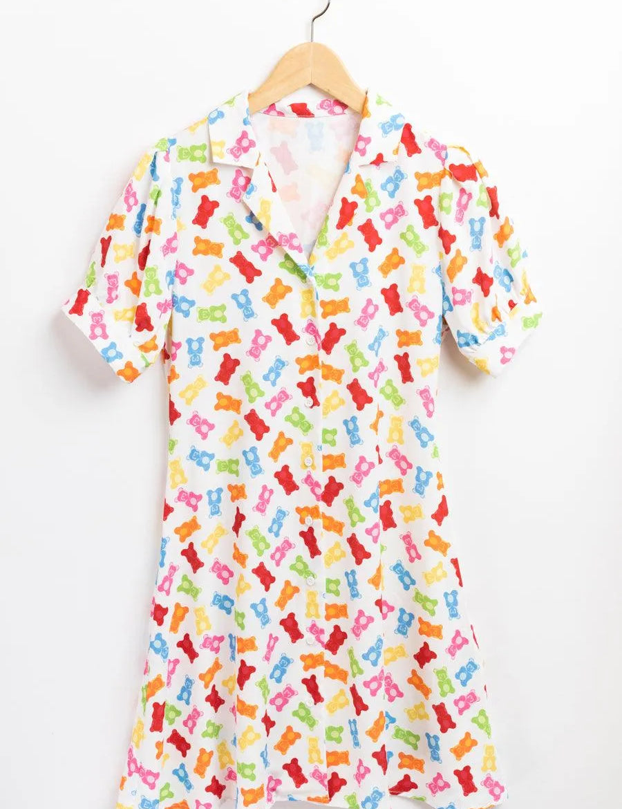 Vestido abullonado gummies - ECRU