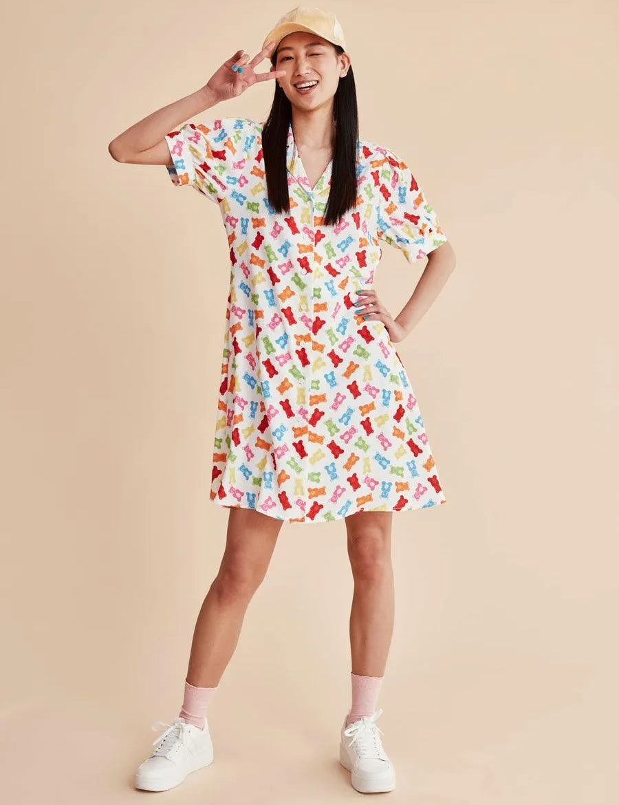 Vestido abullonado gummies - ECRU