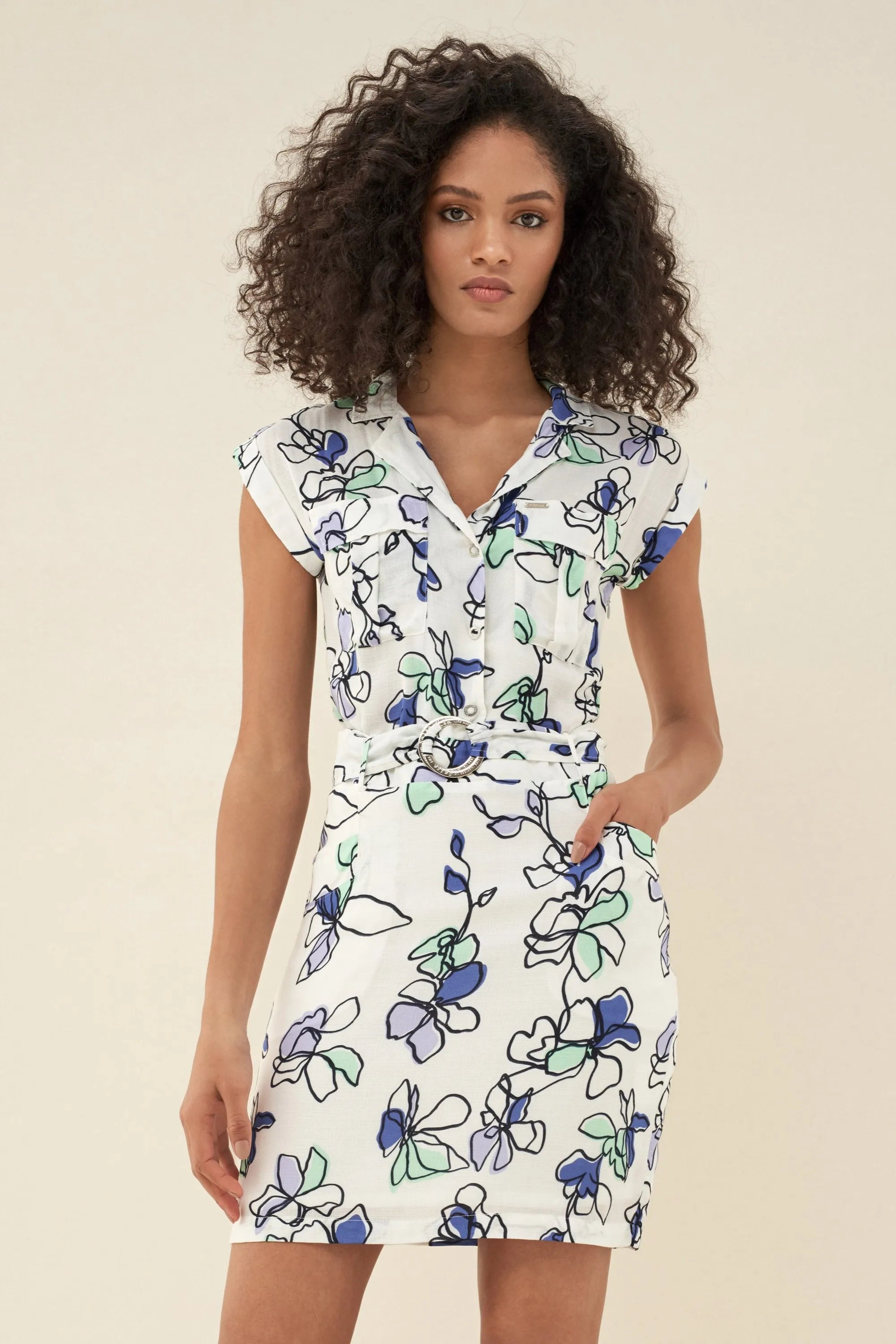 VESTIDO ALLOVER FLORAL - ECRU