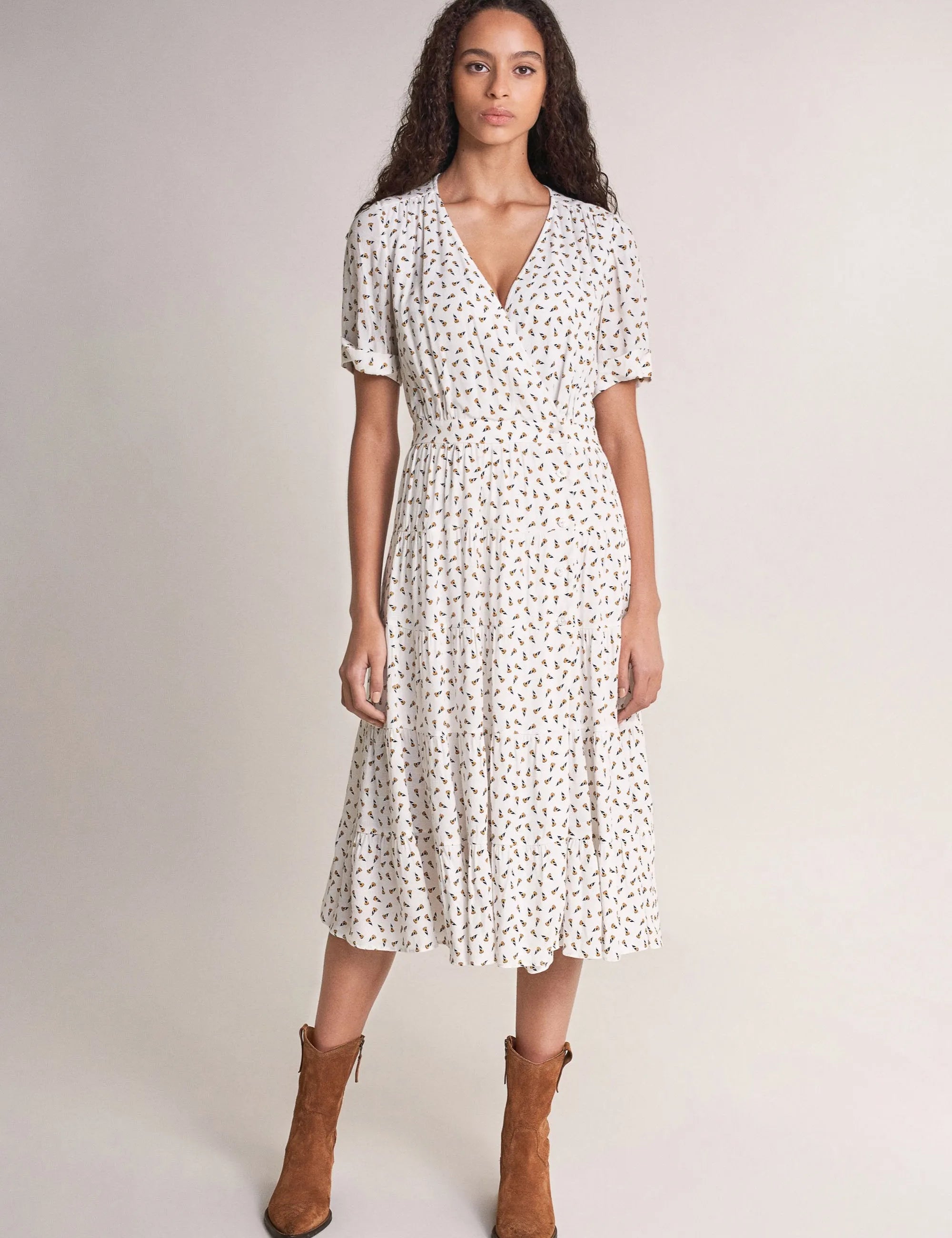 Vestido allover floral - ECRU