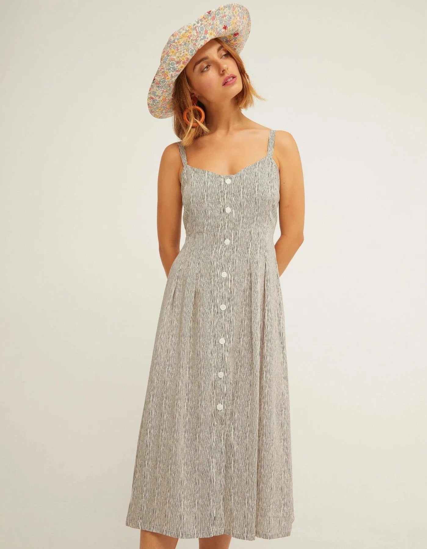 Vestido Botones Tirantes Rayure noir - ECRU