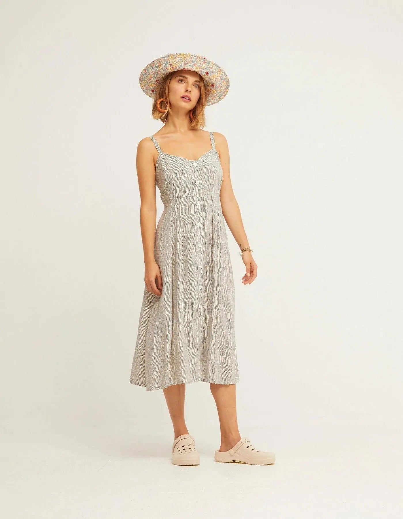 Vestido Botones Tirantes Rayure noir - ECRU