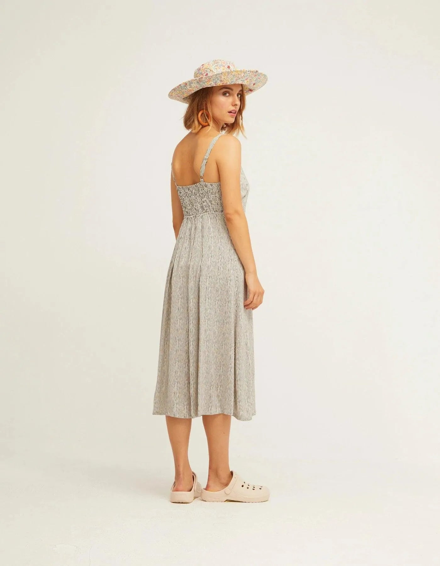 Vestido Botones Tirantes Rayure noir - ECRU