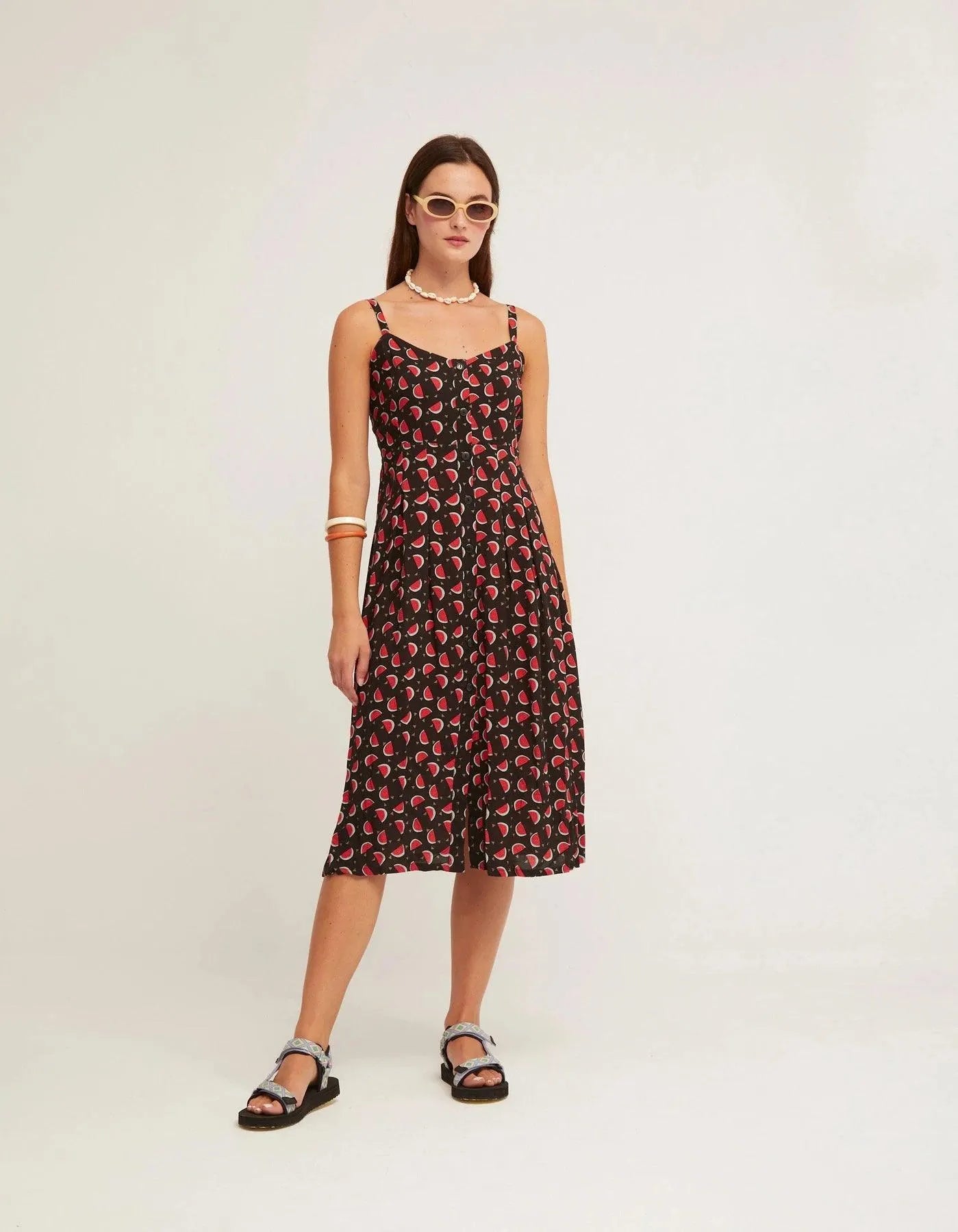 Vestido Botones Tirantes Sandia Noir - ECRU