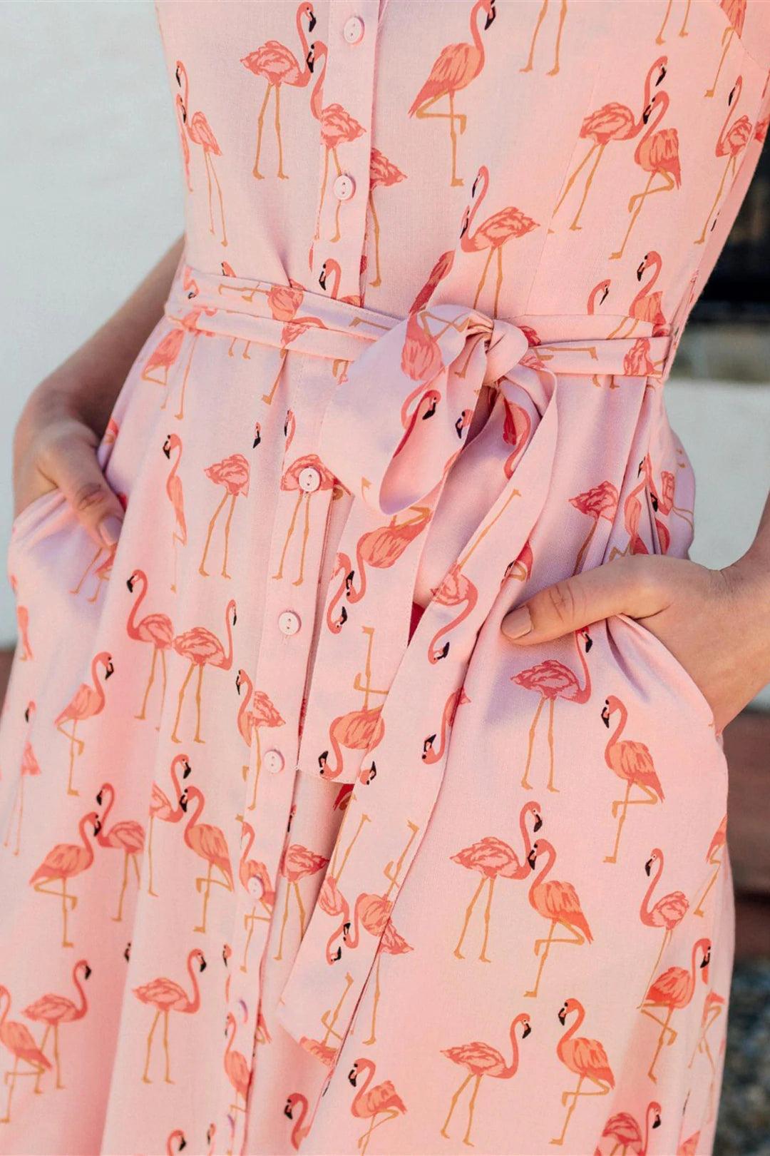 Vestido Camisero Abby Light Pink Flamingo Flock - ECRU
