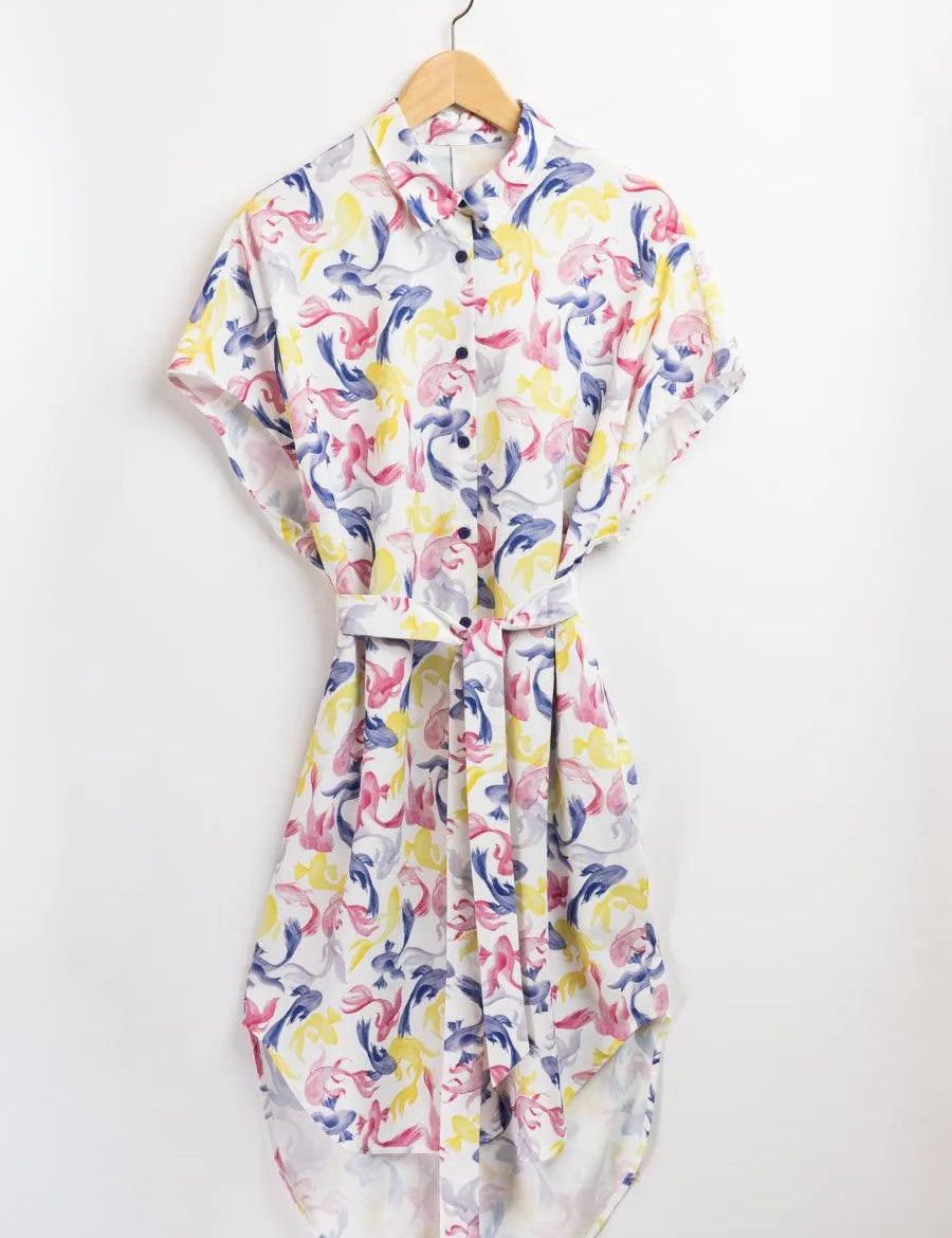 Vestido camisero acuarela - ECRU