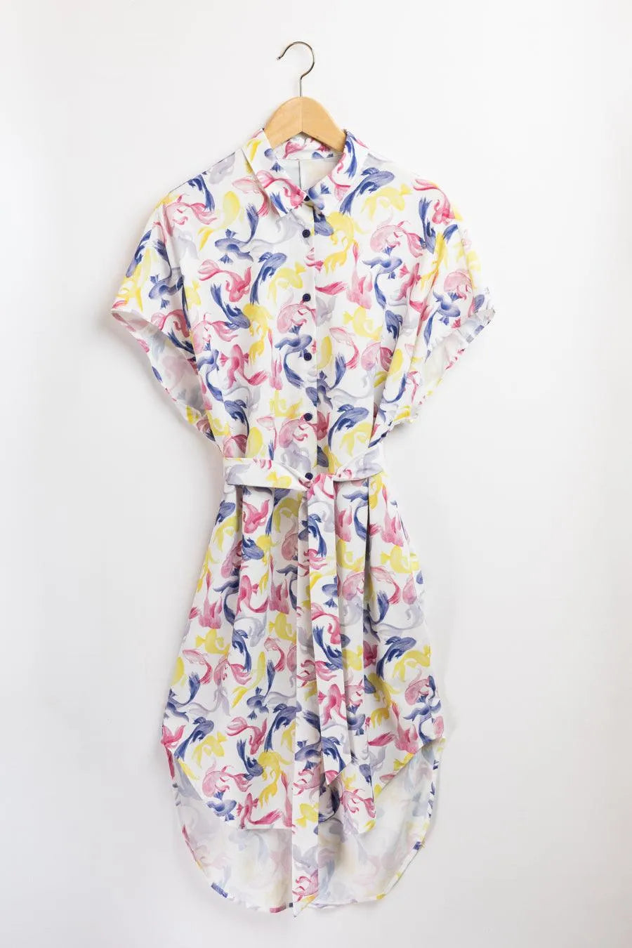 Vestido camisero acuarela - ECRU