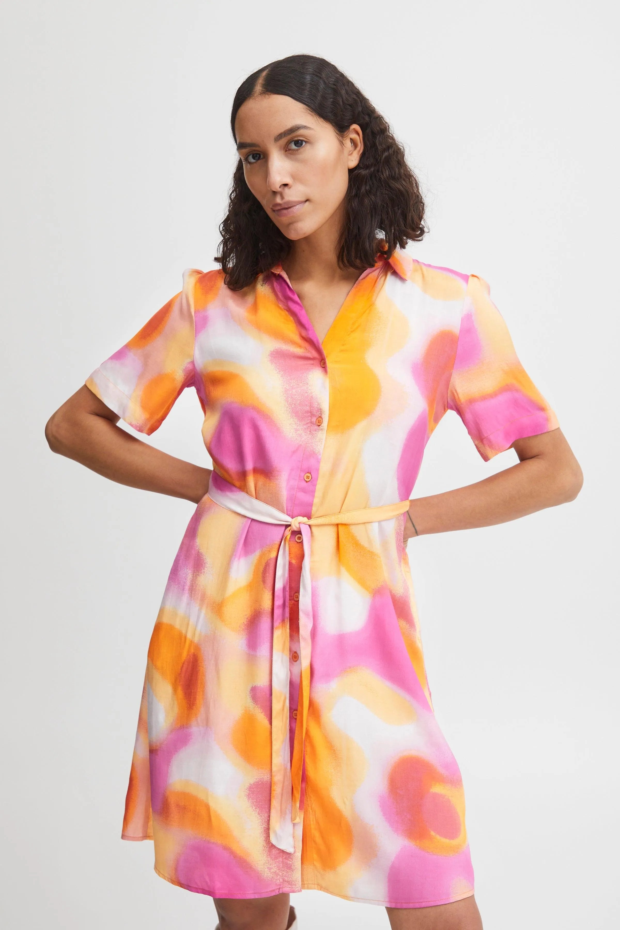 Vestido Camisero B.Young Estampado Raspberry Rose - ECRU