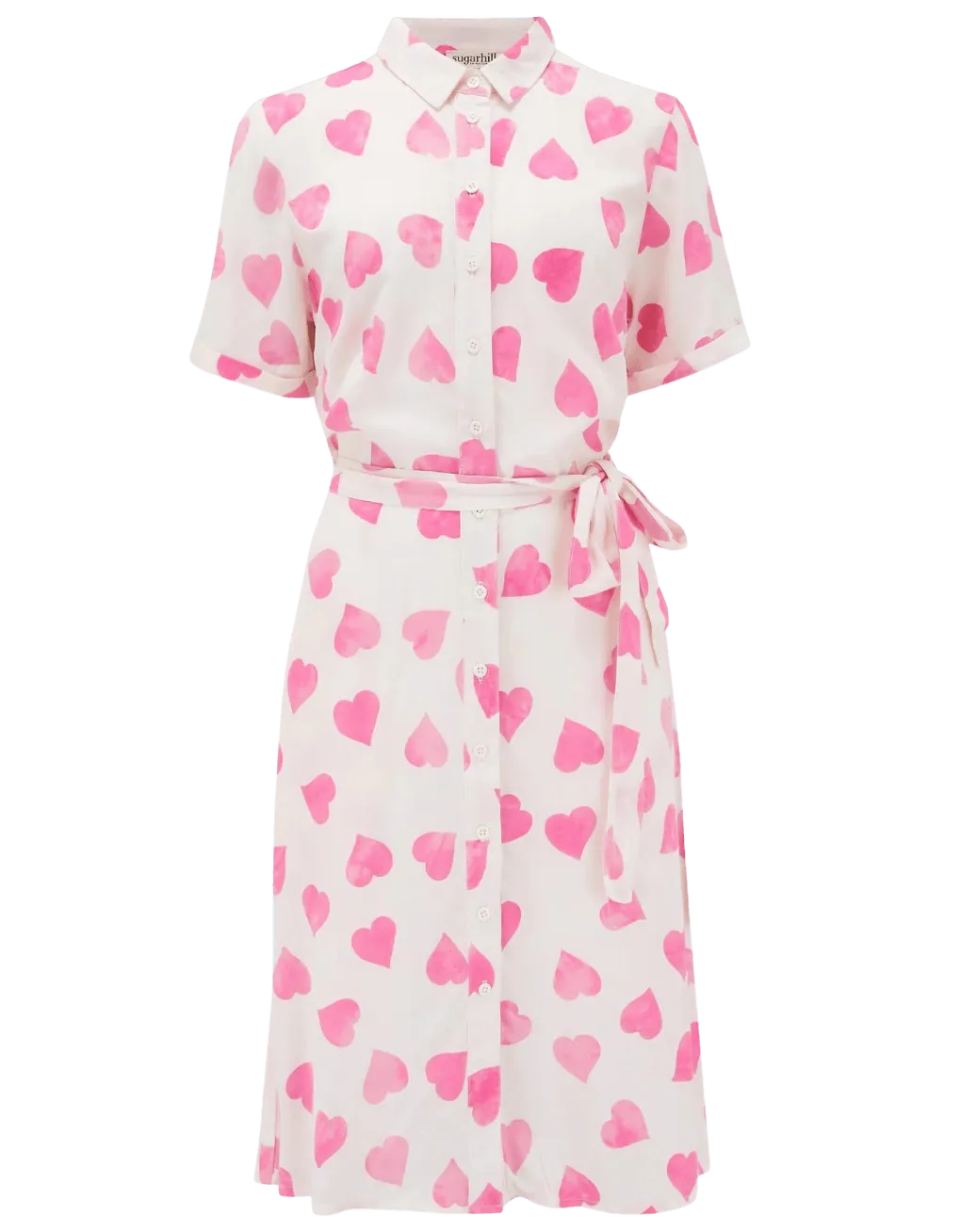 Vestido Camisero Batik Abby Off White pink Big Hearts - ECRU
