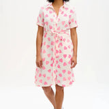 Vestido Camisero Batik Abby Off White pink Big Hearts - ECRU