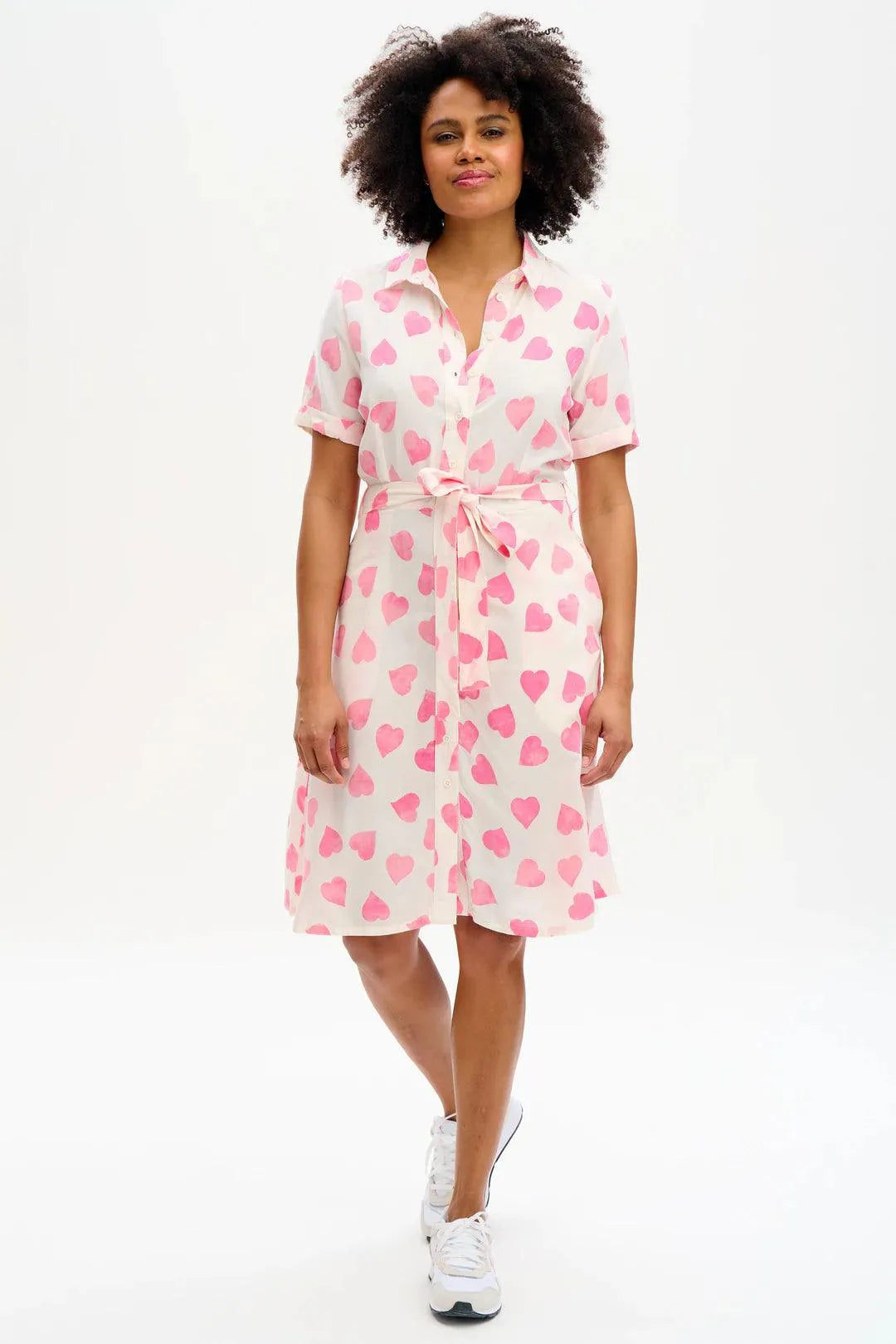 Vestido Camisero Batik Abby Off White pink Big Hearts - ECRU