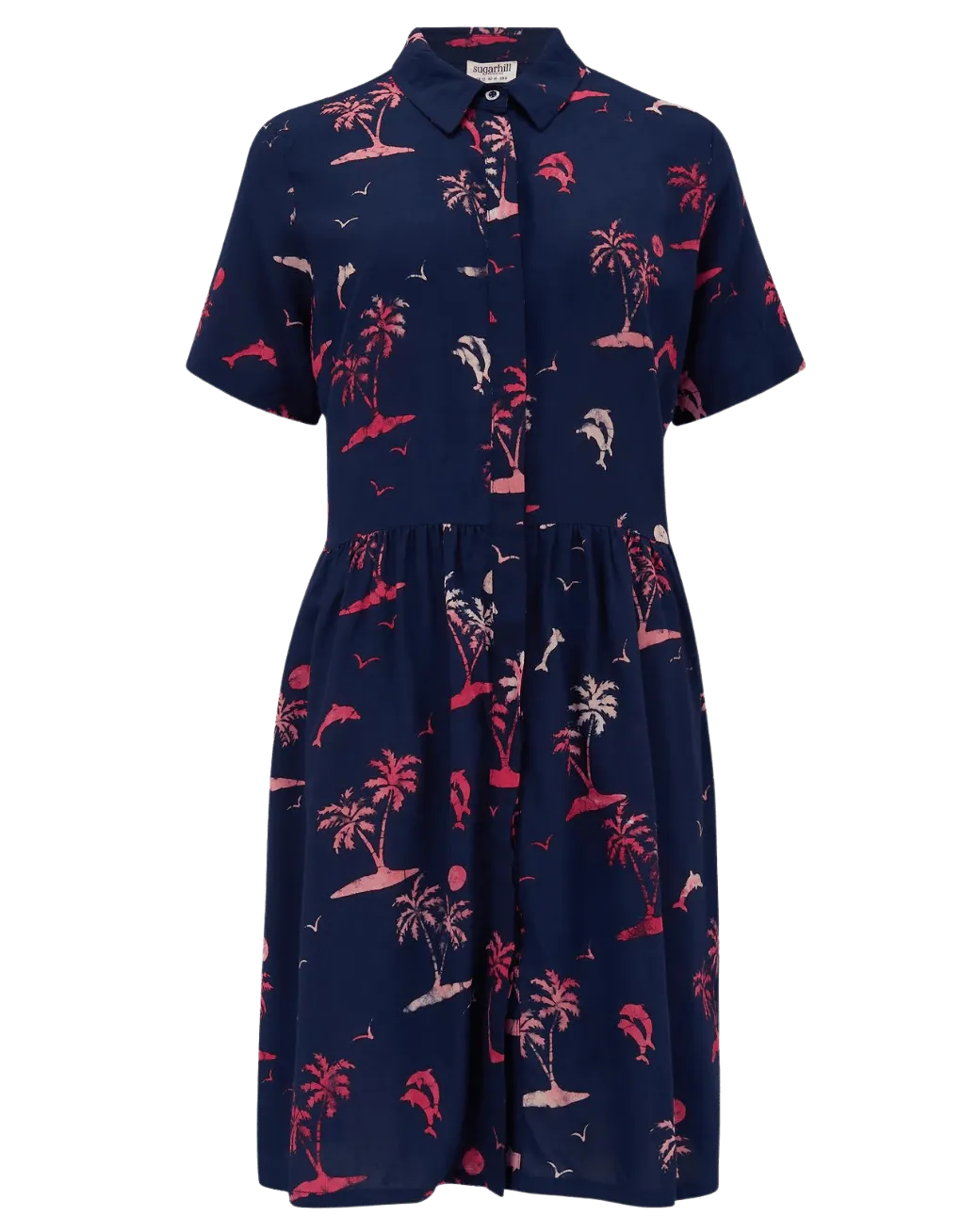 Vestido Camisero Batik Keeley Navy Tropical Island - ECRU