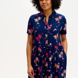Vestido Camisero Batik Keeley Navy Tropical Island - ECRU