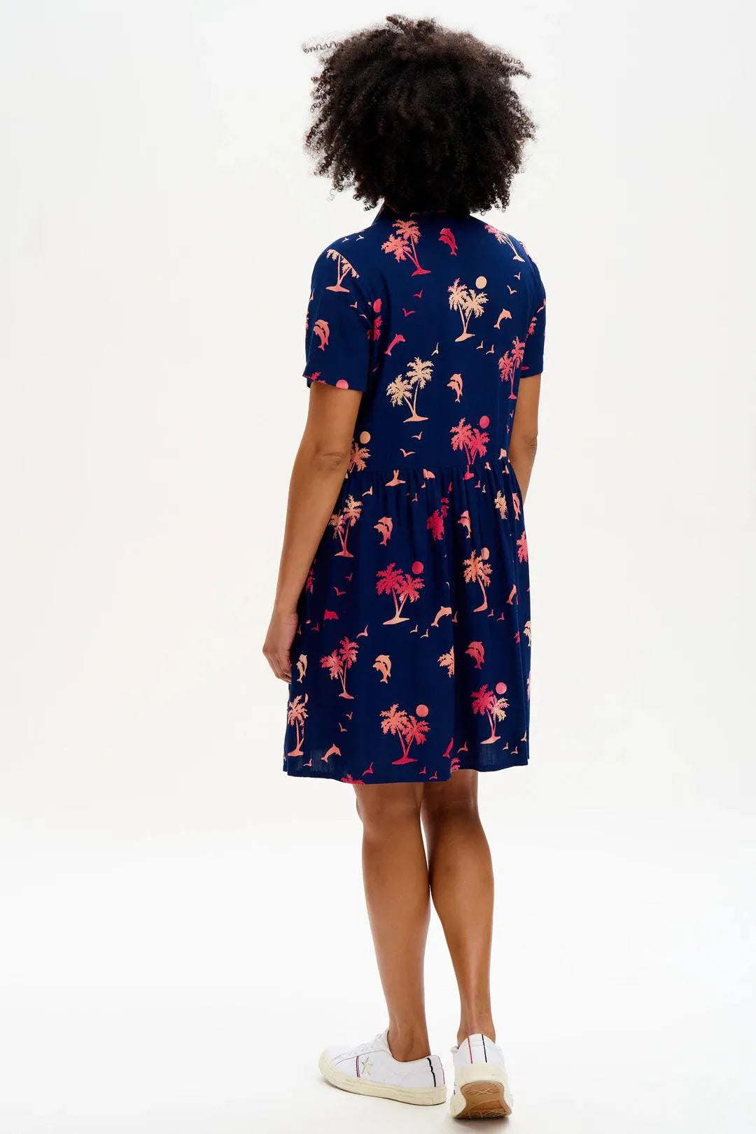 Vestido Camisero Batik Keeley Navy Tropical Island - ECRU