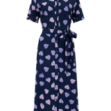 Vestido Camisero Batik Lauretta Navy Lilac Big Hearts - ECRU