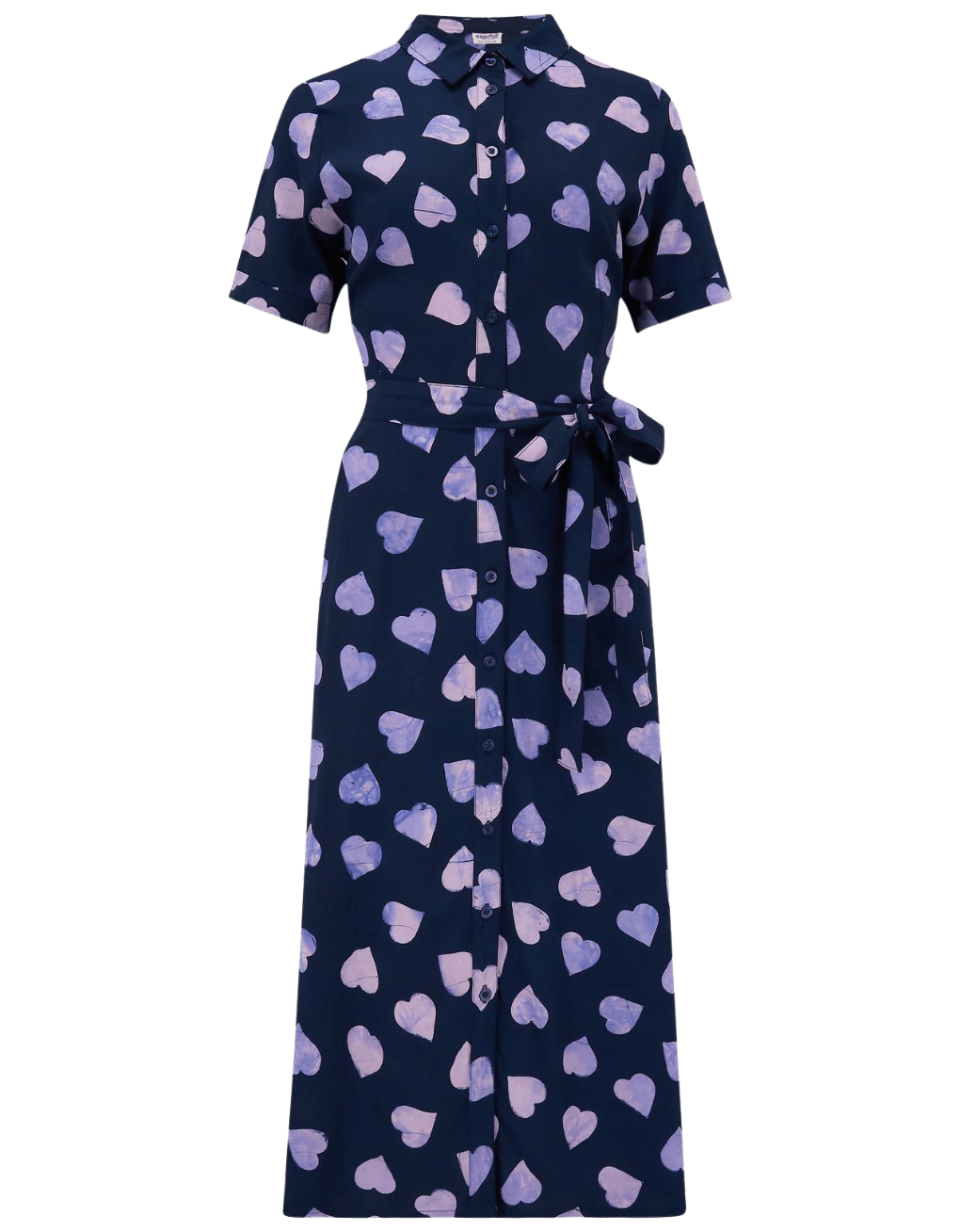 Vestido Camisero Batik Lauretta Navy Lilac Big Hearts - ECRU