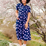 Vestido Camisero Batik Lauretta Navy Lilac Big Hearts - ECRU