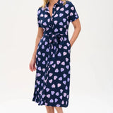 Vestido Camisero Batik Lauretta Navy Lilac Big Hearts - ECRU