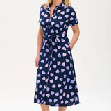 Vestido Camisero Batik Lauretta Navy Lilac Big Hearts - ECRU