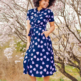 Vestido Camisero Batik Lauretta Navy Lilac Big Hearts - ECRU