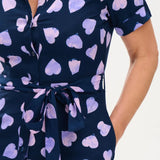 Vestido Camisero Batik Lauretta Navy Lilac Big Hearts - ECRU