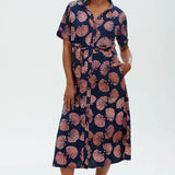 Vestido Camisero Batik Lauretta Navy Shells - ECRU