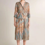 Vestido Camisero Cintado Estampado - ECRU