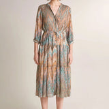 Vestido Camisero Cintado Estampado - ECRU