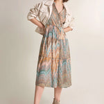 Vestido Camisero Cintado Estampado - ECRU