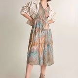 Vestido Camisero Cintado Estampado - ECRU