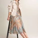 Vestido Camisero Cintado Estampado - ECRU