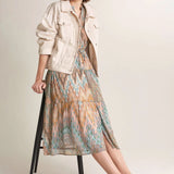 Vestido Camisero Cintado Estampado - ECRU