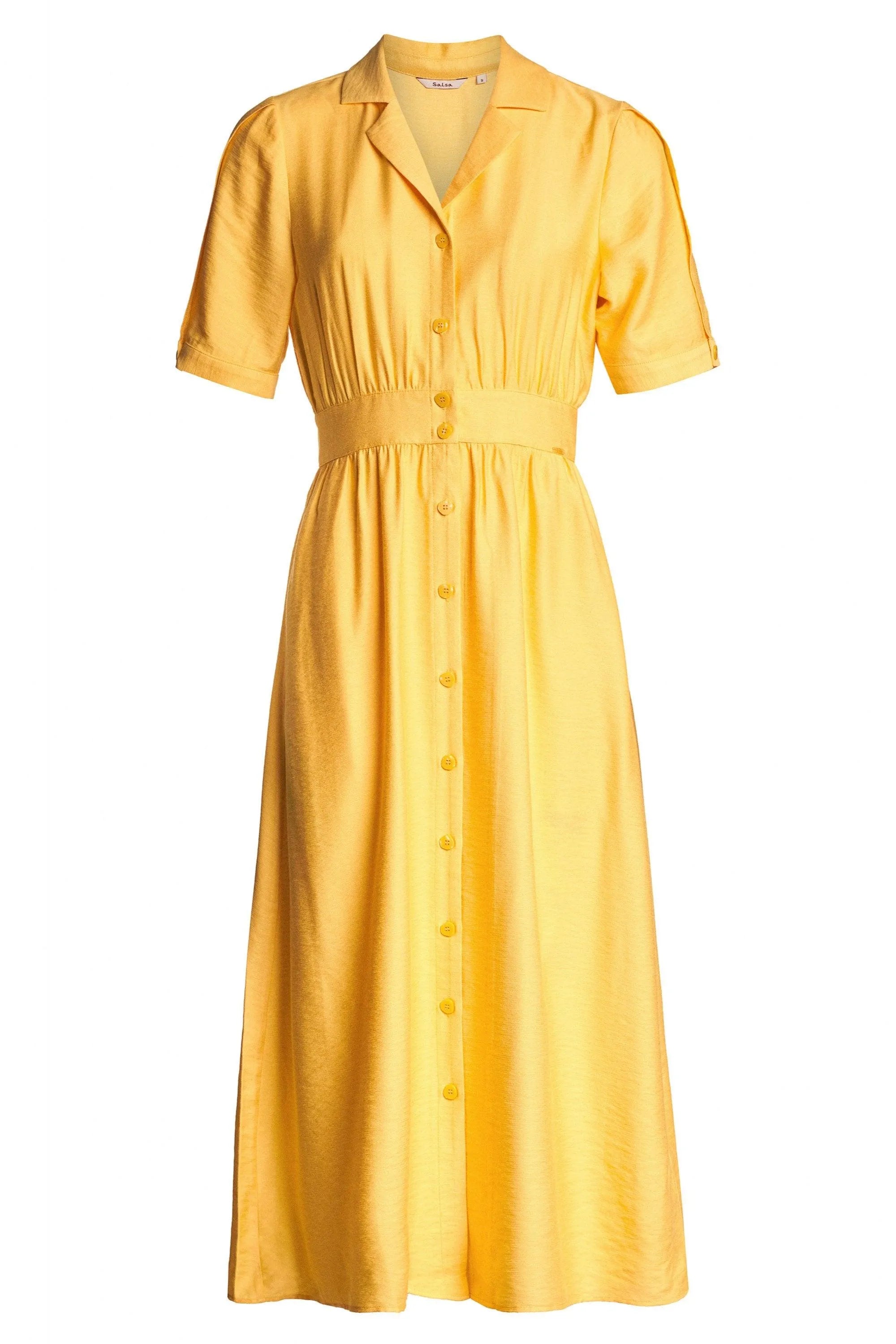 Vestido camisero cintado - ECRU