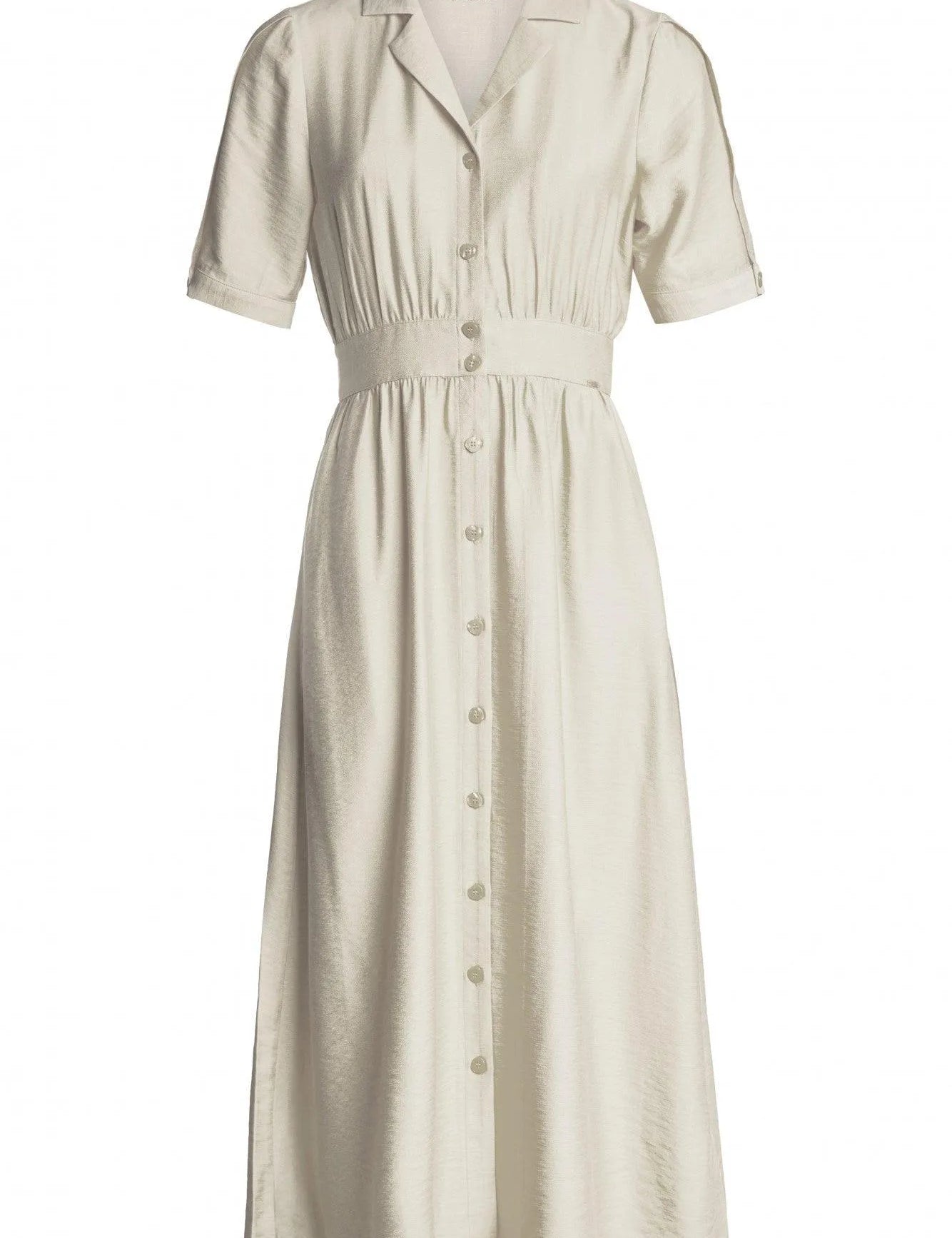 Vestido camisero cintado - ECRU