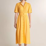 Vestido camisero cintado - ECRU