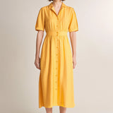 Vestido camisero cintado - ECRU