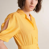 Vestido camisero cintado - ECRU