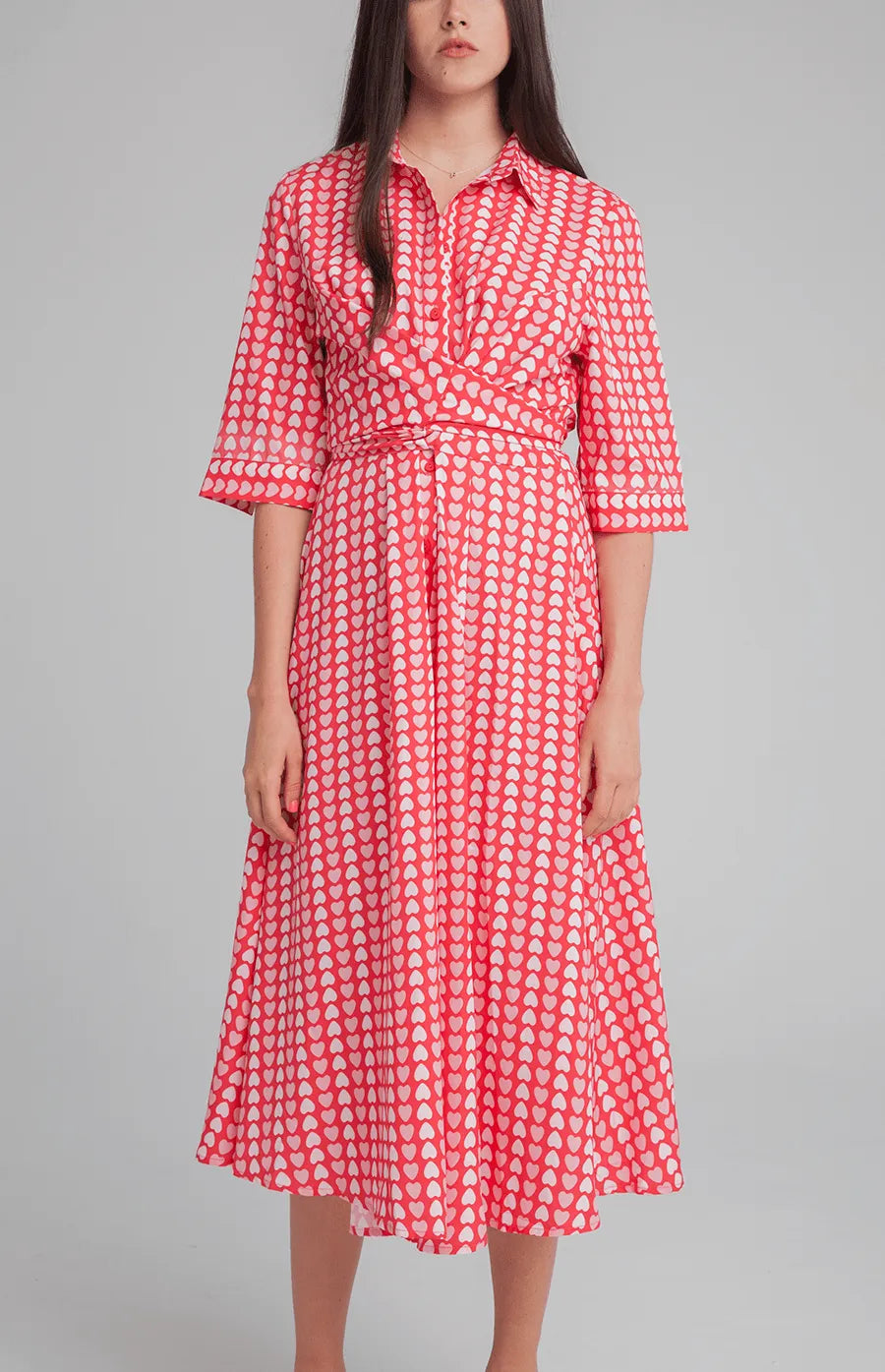 Vestido Camisero Corazones - ECRU