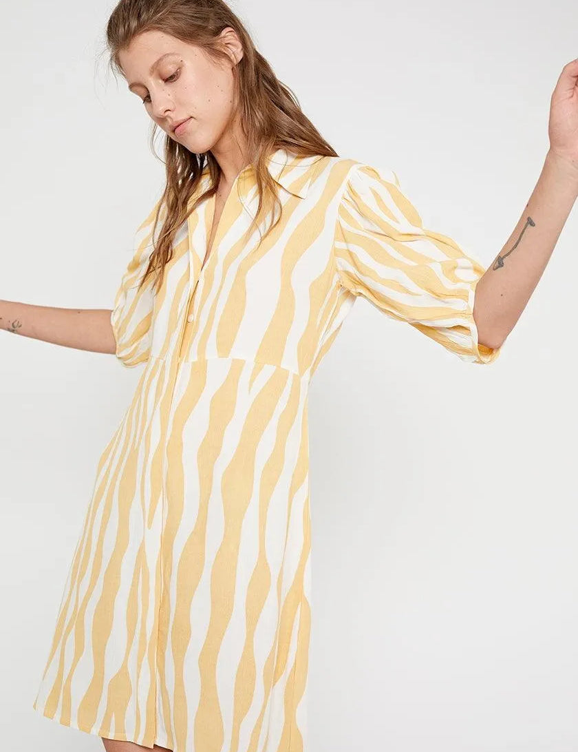 Vestido camisero corto estampado cebra - ECRU