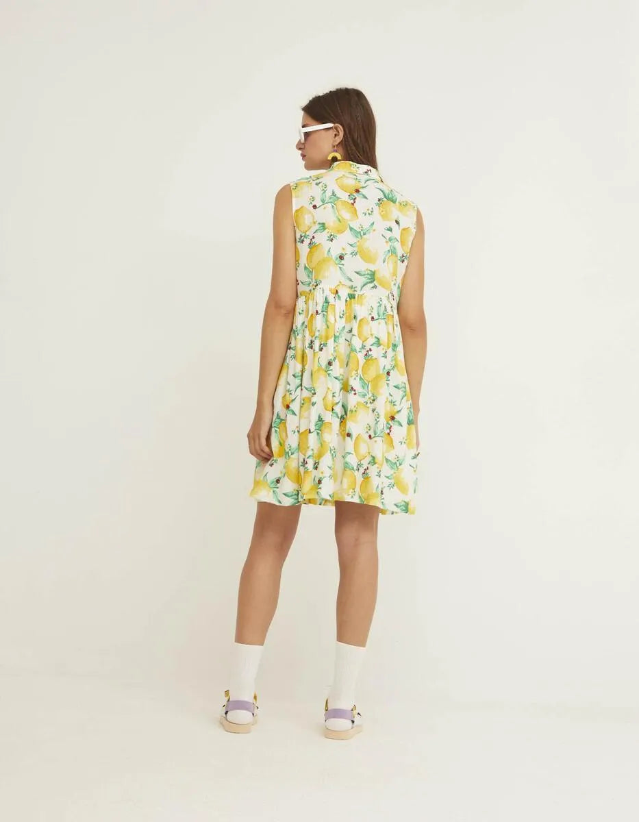 Vestido Camisero Corto Limones - ECRU