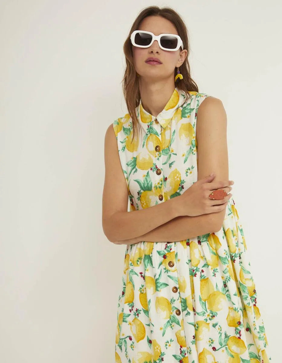 Vestido Camisero Corto Limones - ECRU