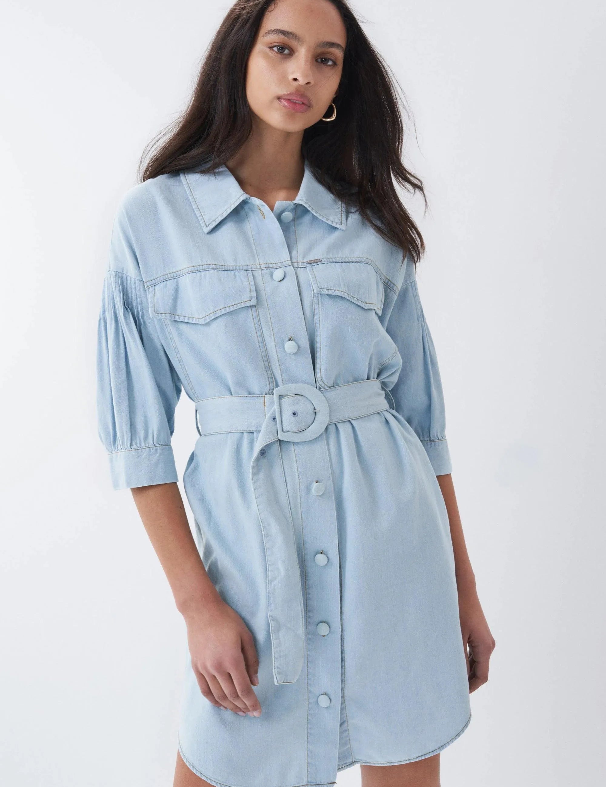 Vestido camisero de liocel - ECRU