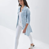 Vestido camisero de liocel - ECRU