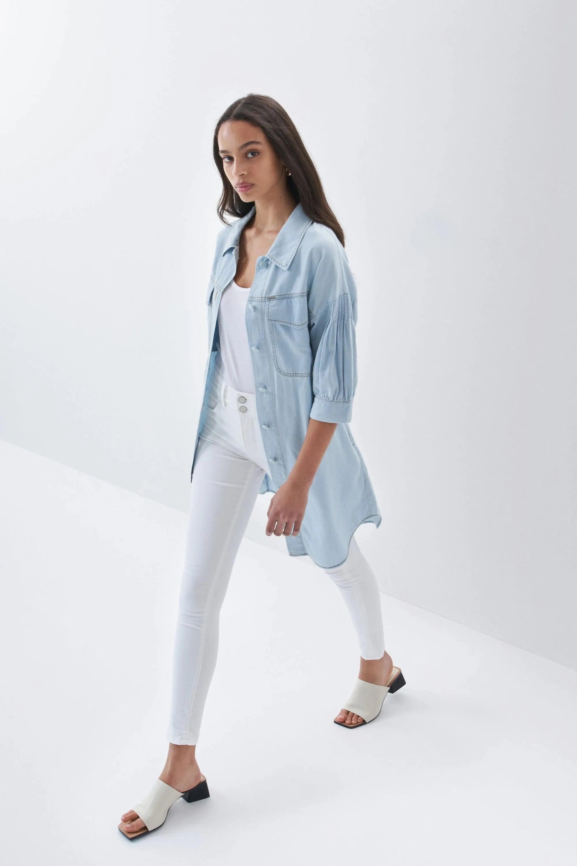 Vestido camisero de liocel - ECRU