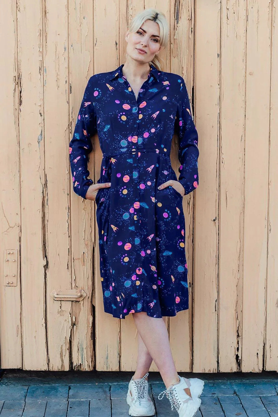 Vestido Camisero Elspeth - Azul marino, Ufo Space - ECRU