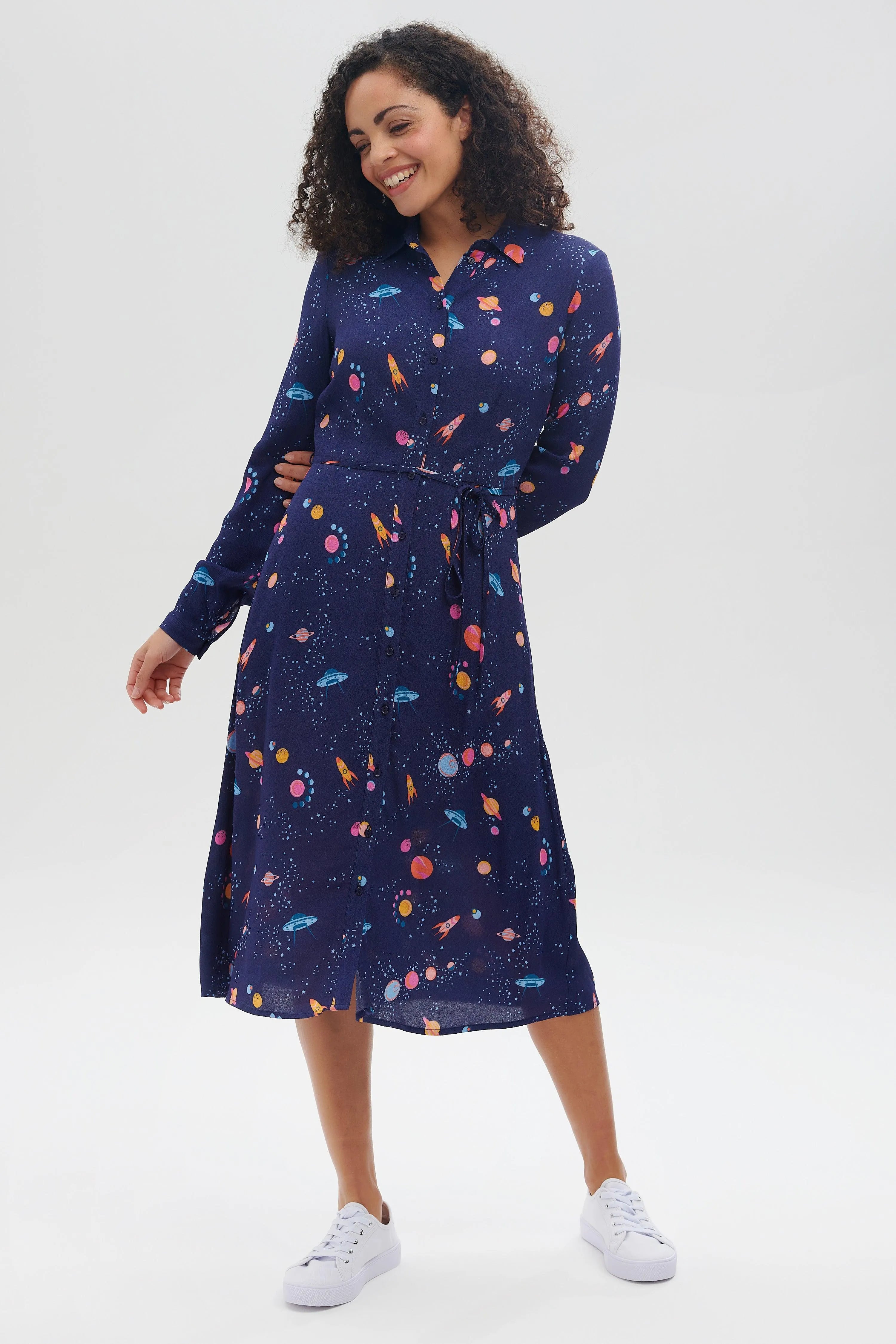 Vestido Camisero Elspeth - Azul marino, Ufo Space - ECRU